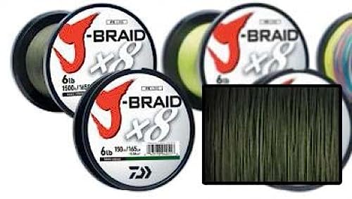 Daiwa J-Braid 8 Braid 0.10mm, 6.0kg / 13.0lbs, 300m dunkelgrün, rund geflochtene Angelschnur