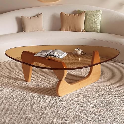 Couchtische für Wohnzimmer Mid-Century-Couchtisch aus Glas, dreieckiger moderner Couchtisch mit Holzsockel, Bauernhaus-Couchtisch, kleine, stilvolle Designmöbel für Wohnzimmer, Heimbüro, Bla