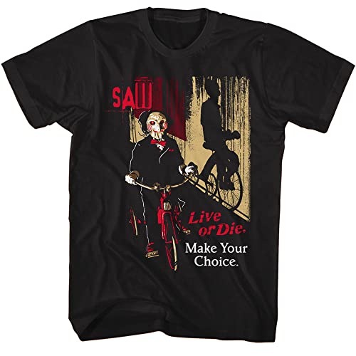 Saw Horror Movie T-Shirt Your Choice Live Or Die Erwachsene Kurzarm T-Shirts Vintage Style Grafik Tees Herren, Schwarz, XX-Large