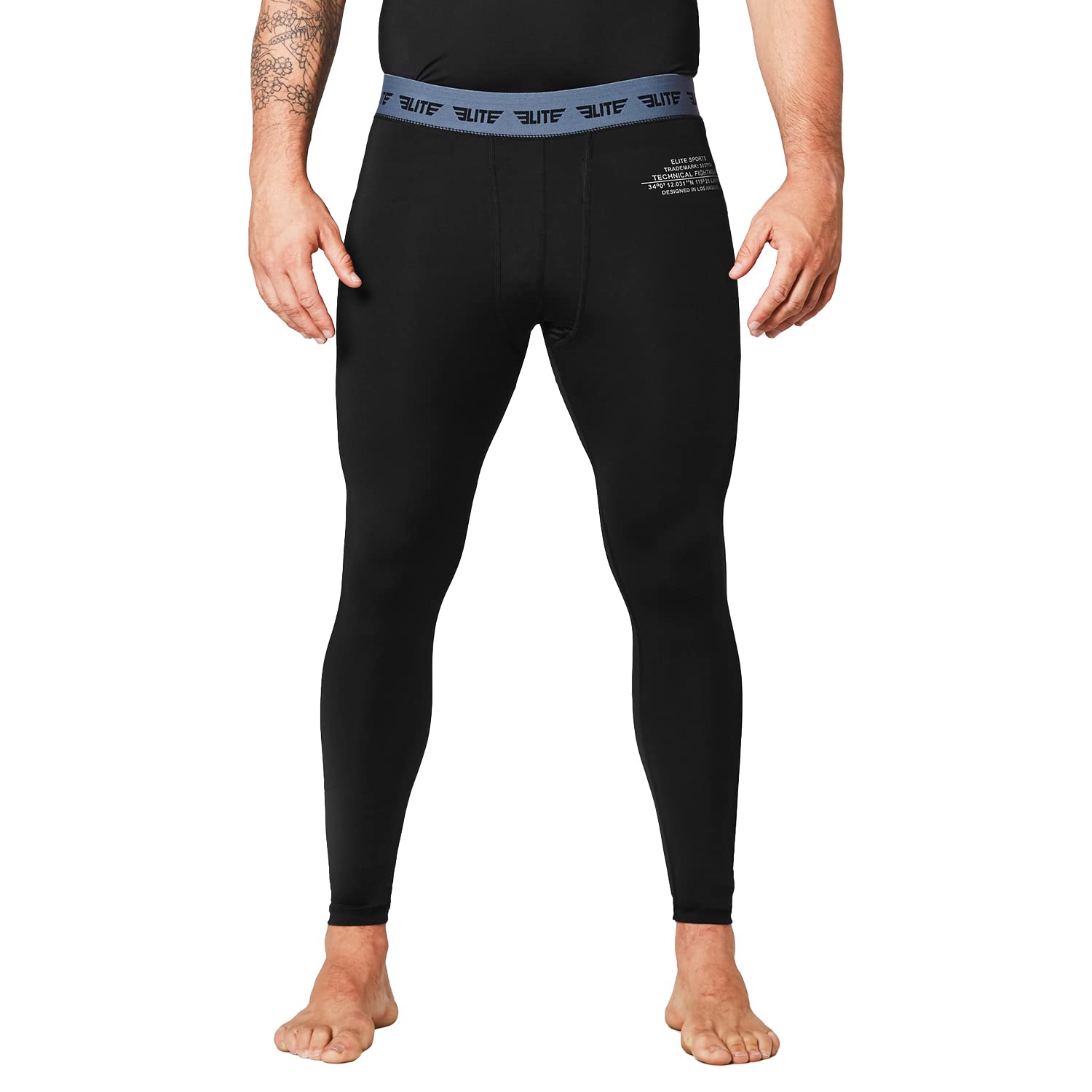 Elite Sports Kompressionsstrumpfhose für Workout, Standardgröße, für MMA BJJ Spats, Schwarz, Größe L