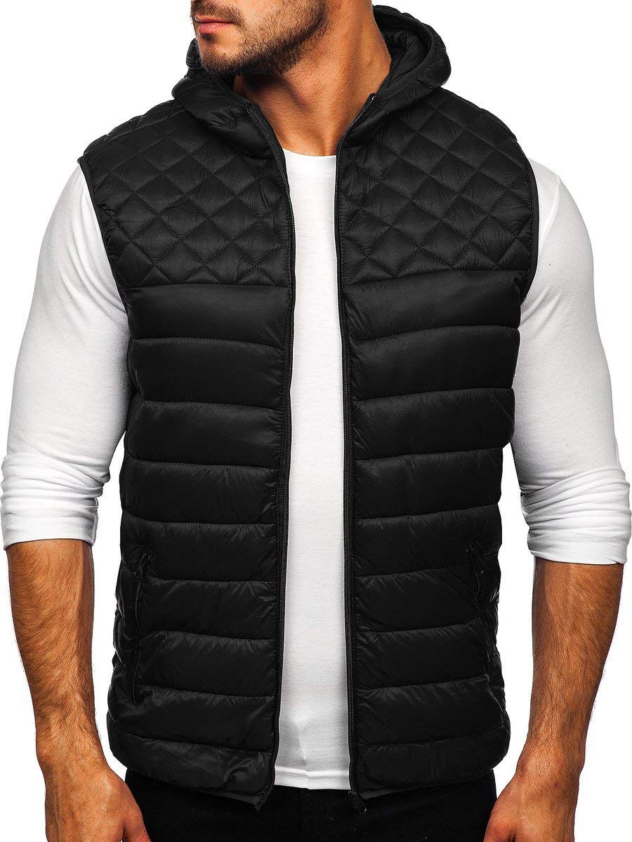 BOLF Herren Weste Bodywarmer Steppweste Daunenweste Funktionsweste Vest Ärmellose Sportweste Kapuzenweste Wärme Freizeit Outdoor Slim Fit Modellauswahl J.STYLE HDL88003 Schwarz XXL [1U1]