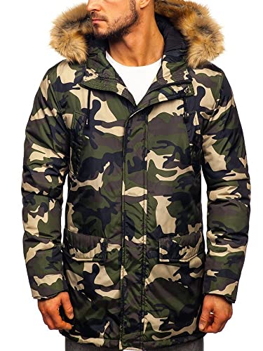 BOLF Herren Winterjacke Gefüttert mit Kapuze Parka Wintermantel Kapuzenjacke Lang Wärm Winter Herbst Freizeit Outdoor Casual Style 1968 Grun XXL [4D4]