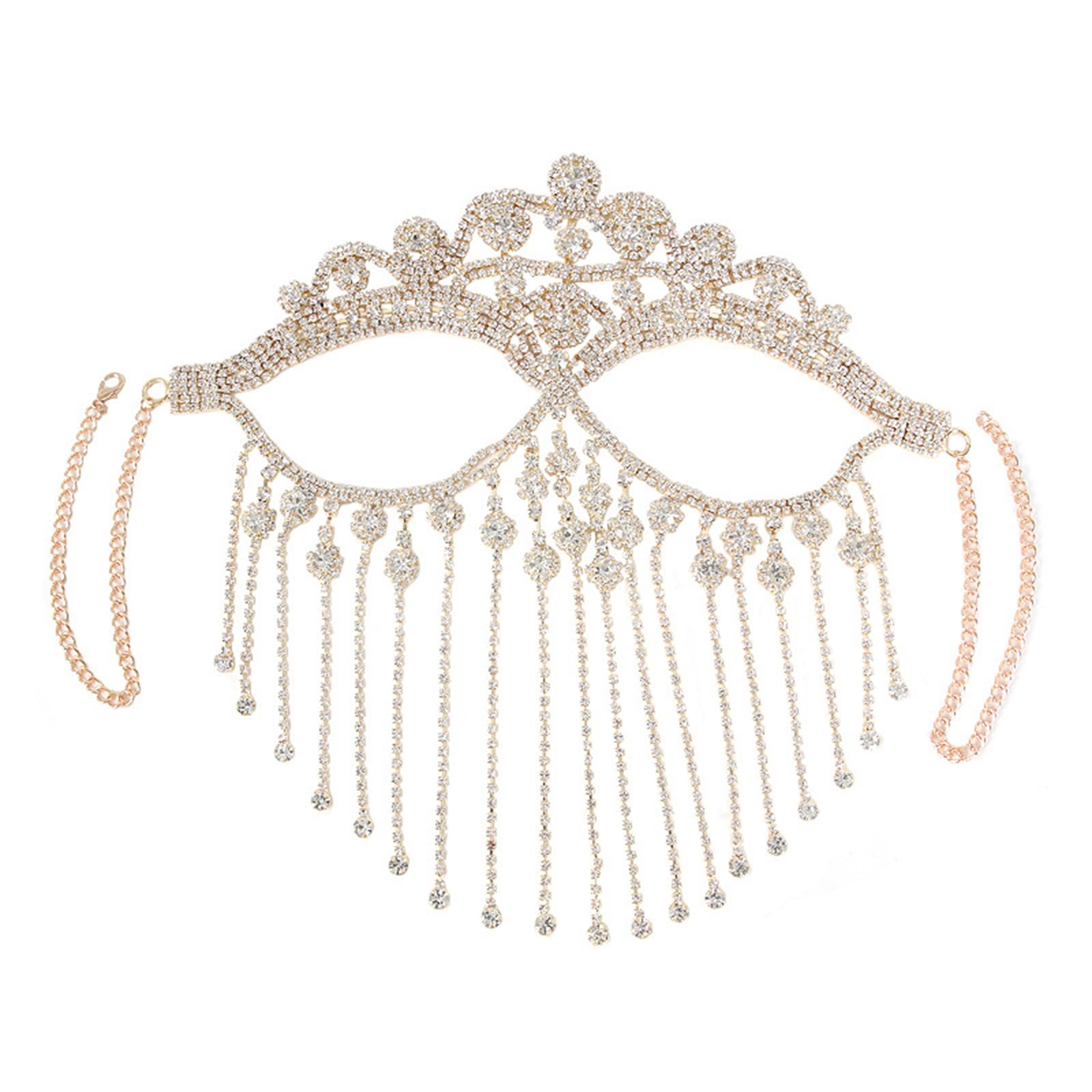 Strass Quasten Schleier Vollgesicht Frauen Kette Maskerade Tanzpartys Aufführungen Sexy Gesicht Accessoire