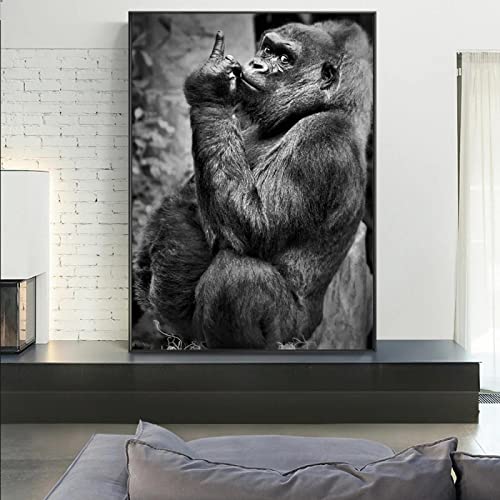 Schwarz Weiß Gorilla Poster und Drucke Lustige Tier Parodie Affe Leinwand Wandkunst Gemälde für Wohnzimmer Dekoration Bild 40x50cm Rahmenlos