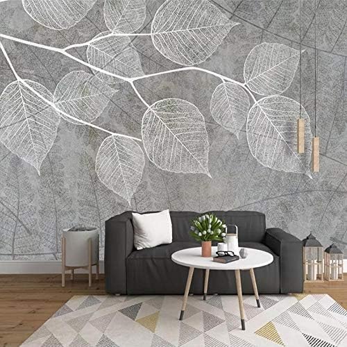 XLMING Handgemalte Graue Blätter Küche Esszimmer Arbeitszimmer Wohnzimmer TV Hintergrund Wand 3D Tapete-150cm×105cm