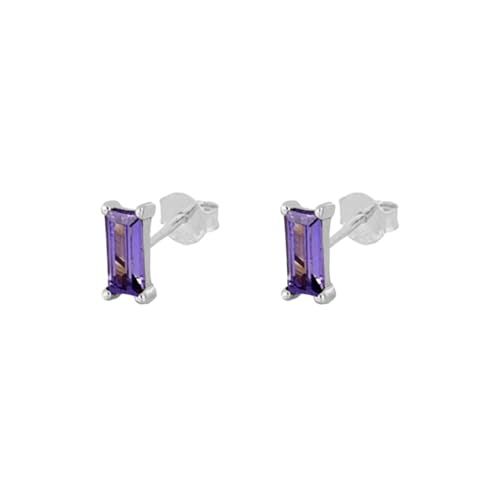 Damen-Ohrstecker, goldfarben, silberfarben, S925-Sterlingsilber, rechteckige Diamant-Ohrringe(Silver color-purple diamonds)