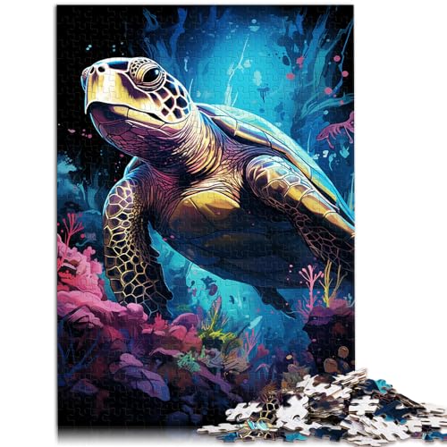 Puzzle Bunte psychedelische Schildkröten 1000-teiliges Puzzlespiel Holzpuzzle Familienaktivität Puzzles Lernspiele 1000 Teile (50 x 75 cm)