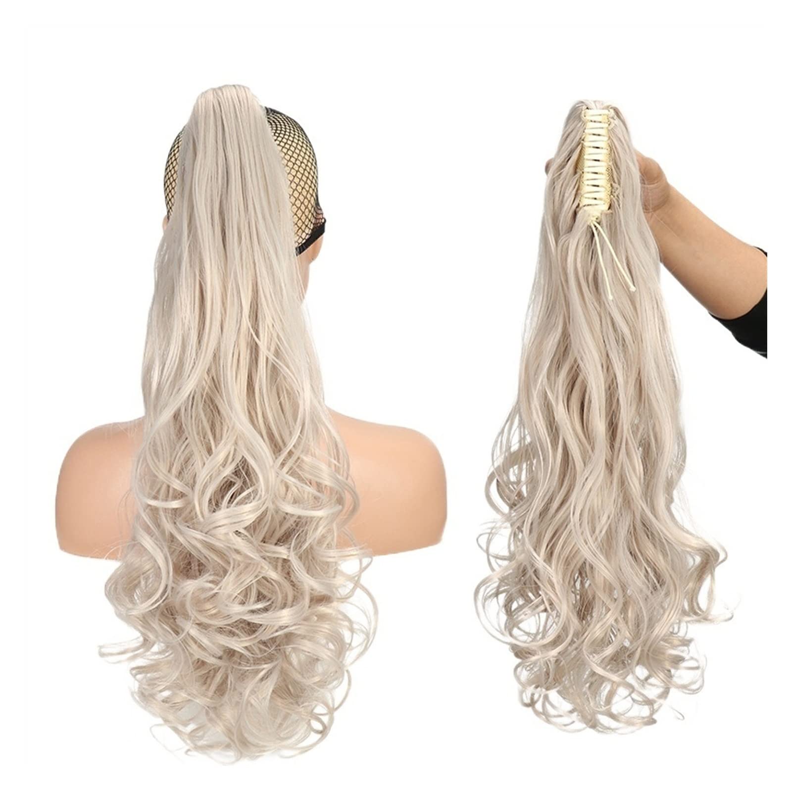 Pferdeschwanz Haarteil 55,9 cm gewelltes Pferdeschwanz-Haar mit Klaue, Clip-in-Haarverlängerung, hitzebeständige Faser, Pferdeschwanz-Haarteil for Frauen und Mädchen, Verlängerung, synthetisches, lang