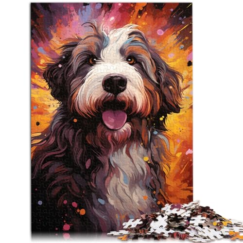 Puzzles für farbenfrohe, psychedelische Cowboy-Schäferhund-Puzzles, 1000 Teile, Holzpuzzle, Puzzlespiel, Heimkunstdekor, Heimdekoration (50 x 75 cm)