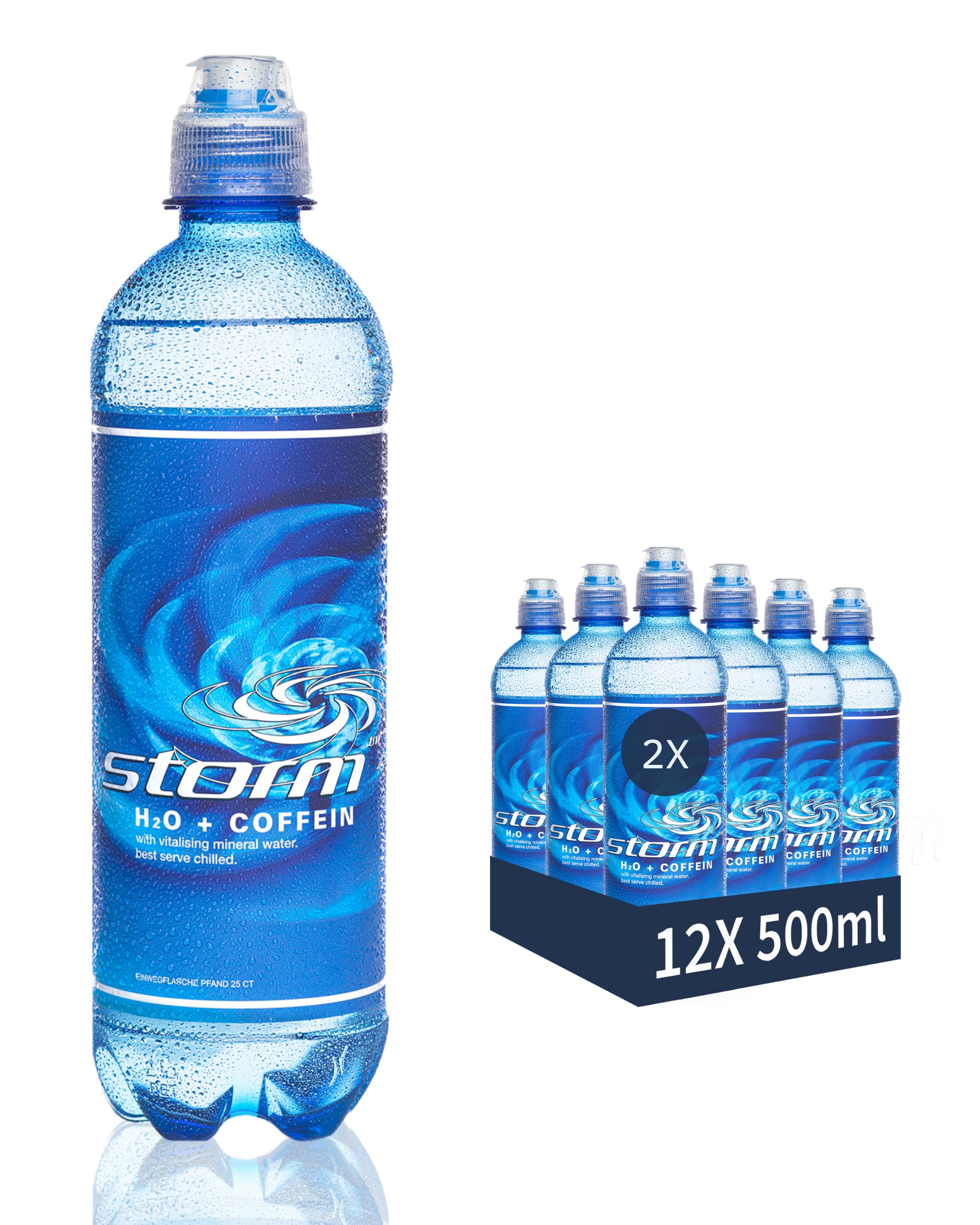 STORM® Koffein Wasser 24x 500ml – 24er-Pack Erfrischungsgetränk ohne Zucker, ohne Kalorien – Energy Drink & Kaffee-Alternative Mineralwasser von Storm H2O + Coffein, 24pack: inkl. 6€ Pfand