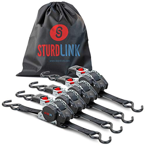 Sturdlink Zurrgurte mit Ratsche 25 mm mit automatischer Gurtaufwicklung Länge 3 m LC 300 daN / 600 daN Haken S. Ideale Befestigung für Anhänger Fahrrad Motorrad Quad Auto