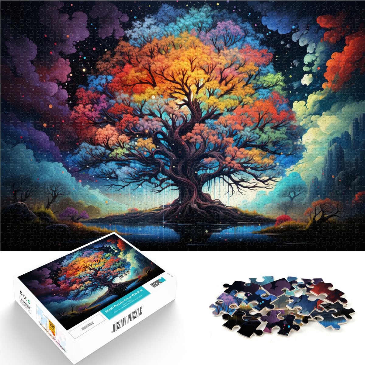 Spielzeug-Puzzle Seltsamer, farbenfroher Weltenbaum für Erwachsene, 1000-teiliges Puzzle, vollständig ineinander greifenden und zufällig geformten Teilen, 1000 Stück (50 x 75 cm)