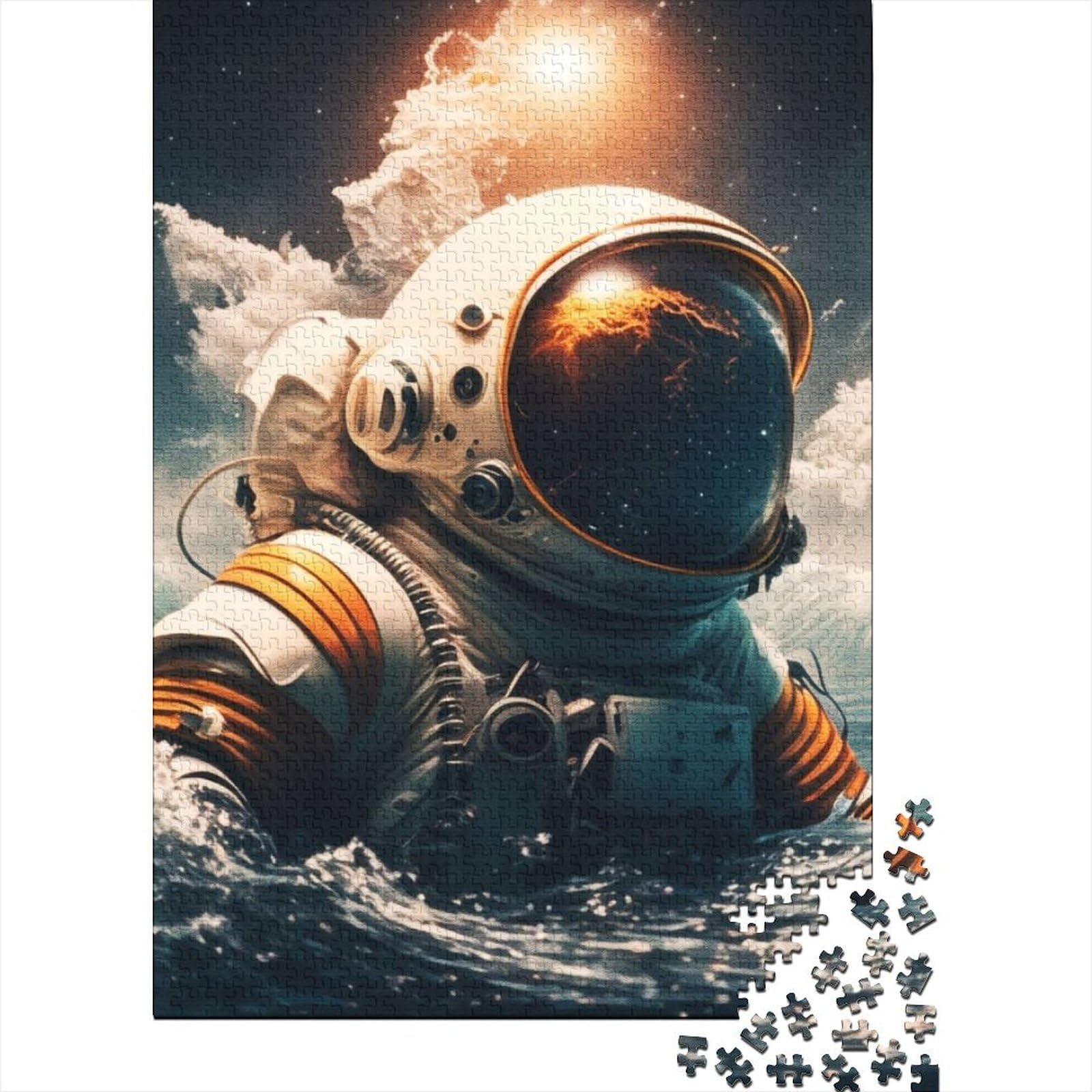 Kunstpuzzle für Erwachsene 500 Teile Astronaut im Ozean Holzpuzzle Puzzles für Erwachsene Interessante Puzzles zur Stressreduzierung 52x38cm