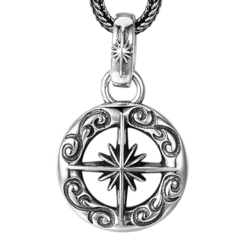 VOYADE S925 Sterling Silber Starburst Gras Muster Anhänger, Männer Und Frauen Paar Einfache Starburst Sterling Silber Anhänger Halskette,Silber,Pendant + Chain 65cm