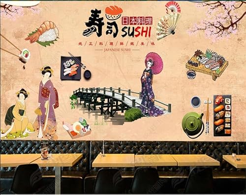 tyujlkjddlf Tapete Wandbild 3D Benutzerdefinierte Japanische Sushi-Restaurant-Arbeitskleidung-Hintergrundwand-350Cmx245Cm