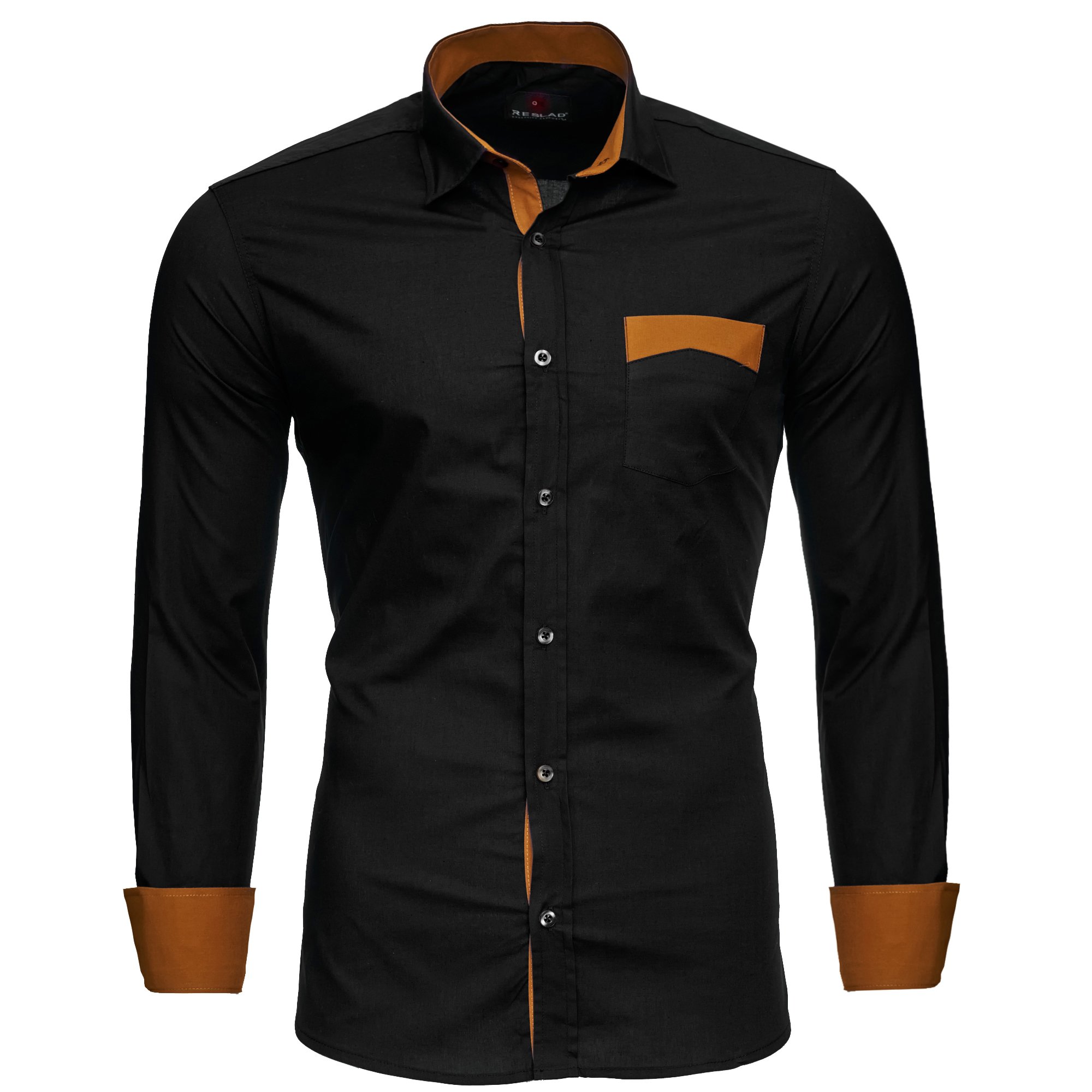 Reslad Herren Hemd bügelleicht Elegantes Männer Sommer Oberhemd Langarmhemd Businesshemd modern Slim Fit RS-7205 Schwarz L