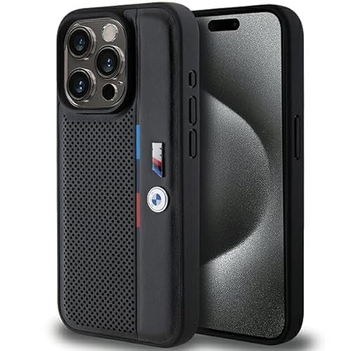 CG Mobile BMW BMHCP15L23PUPVK Hülle für iPhone 15 Pro 6.1" Schwarz hardcase Perforated Tricolor Line