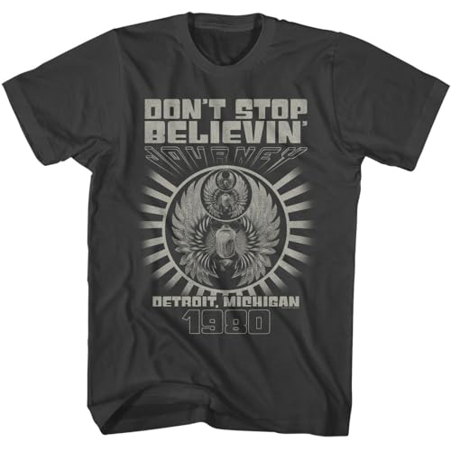 American Classics Journey Don't Stop Believin' Detroit '80 T-Shirt für Erwachsene, kurzärmelig, Vintage-Stil, 80er-Jahre-Musikgrafik-T-Shirts, Rauch, Mittel