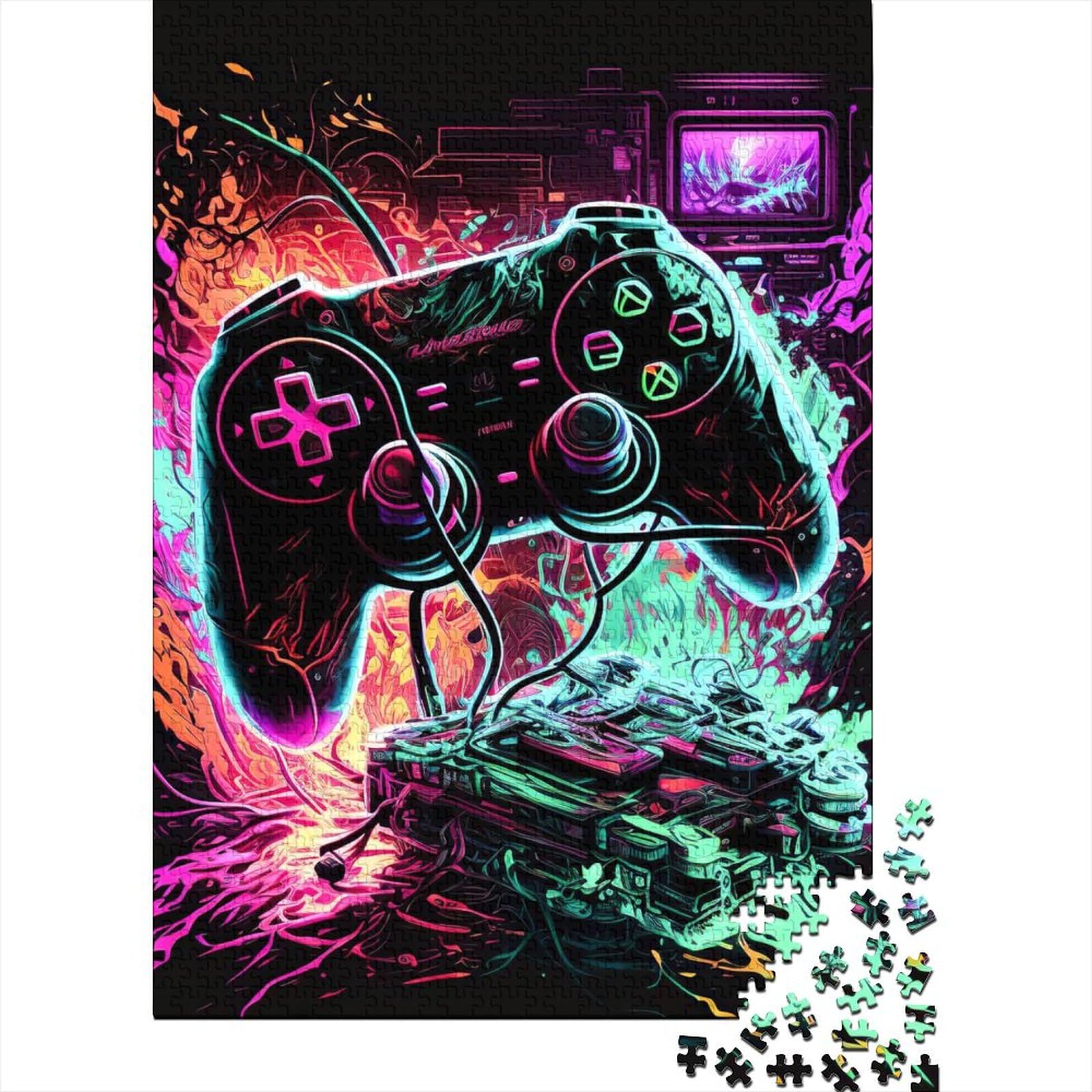 Gaming Neon-Holzpuzzle für Erwachsene und Jugendliche von Art Jigsaw Puzzles for Adults, 500 Teile, Puzzles für Erwachsene, Geschenke (Größe 52x38cm)