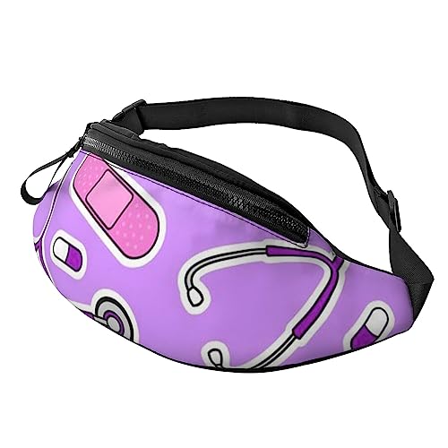 HSJFS Modische Hüfttasche mit Motiv Wolf heulender Mond, verstellbare Hüfttasche, lässige Brusttasche, Krankenschwester-Muster, Violett, Einheitsgröße