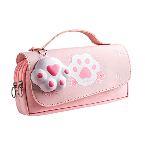 SHUIZONG Sakura Federmäppchen, PU-Leder, Federmäppchen, Kawaii, Schreibwaren, Lineal, Tasche, weiblich, Studenten, Geschenkbox, Blumenaufbewahrung, rosa Katzenpfote