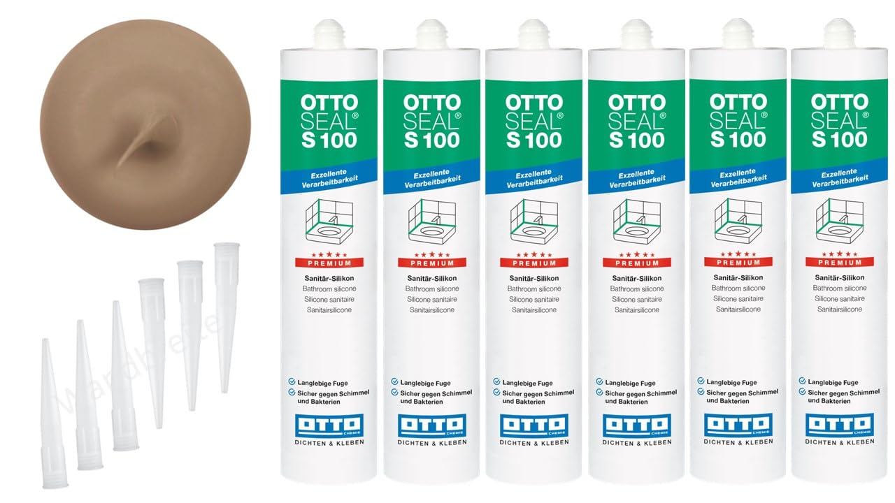 OTTOSEAL S 100 Premium-Sanitär-1K-Silicon Dichtstoff matt 6 Kartuschen auf Acetat Basis Otto Chemie (6x matt bahamabeige C8685)