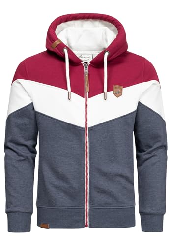 Amaci&Sons Sweatjacke Kapuzenpullover Herren Pullover Hoodie Zipper Jacke 4069 Bordeaux/Weiß/Blau 3XL