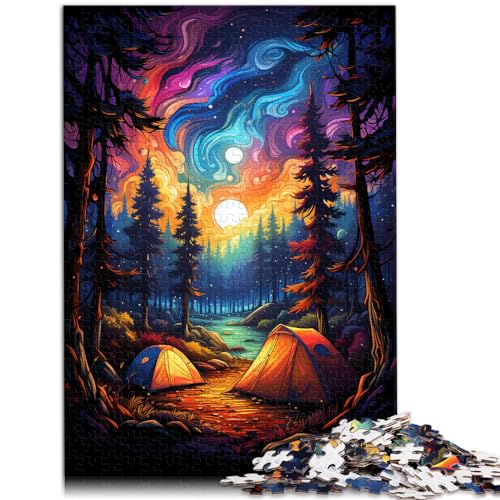 Puzzles, Geschenke, Spielzeug, farbenfrohes psychedelisches Waldcamping, 1000-teiliges Puzzle für Erwachsene, Holzpuzzle, Künstlersammlung, bildende Kunst, 1000 Teile (50 x 75 cm)