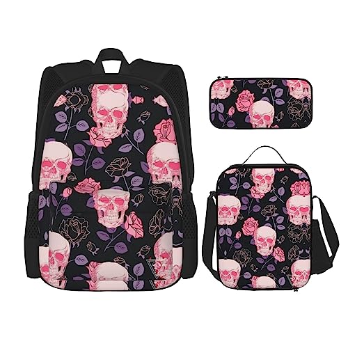 WURTON Reise-Lunchbox, Federmäppchen, Rucksack-Set, 3-teilig, verstellbare Riemen, leicht, Violett, Schwarz, Einheitsgröße