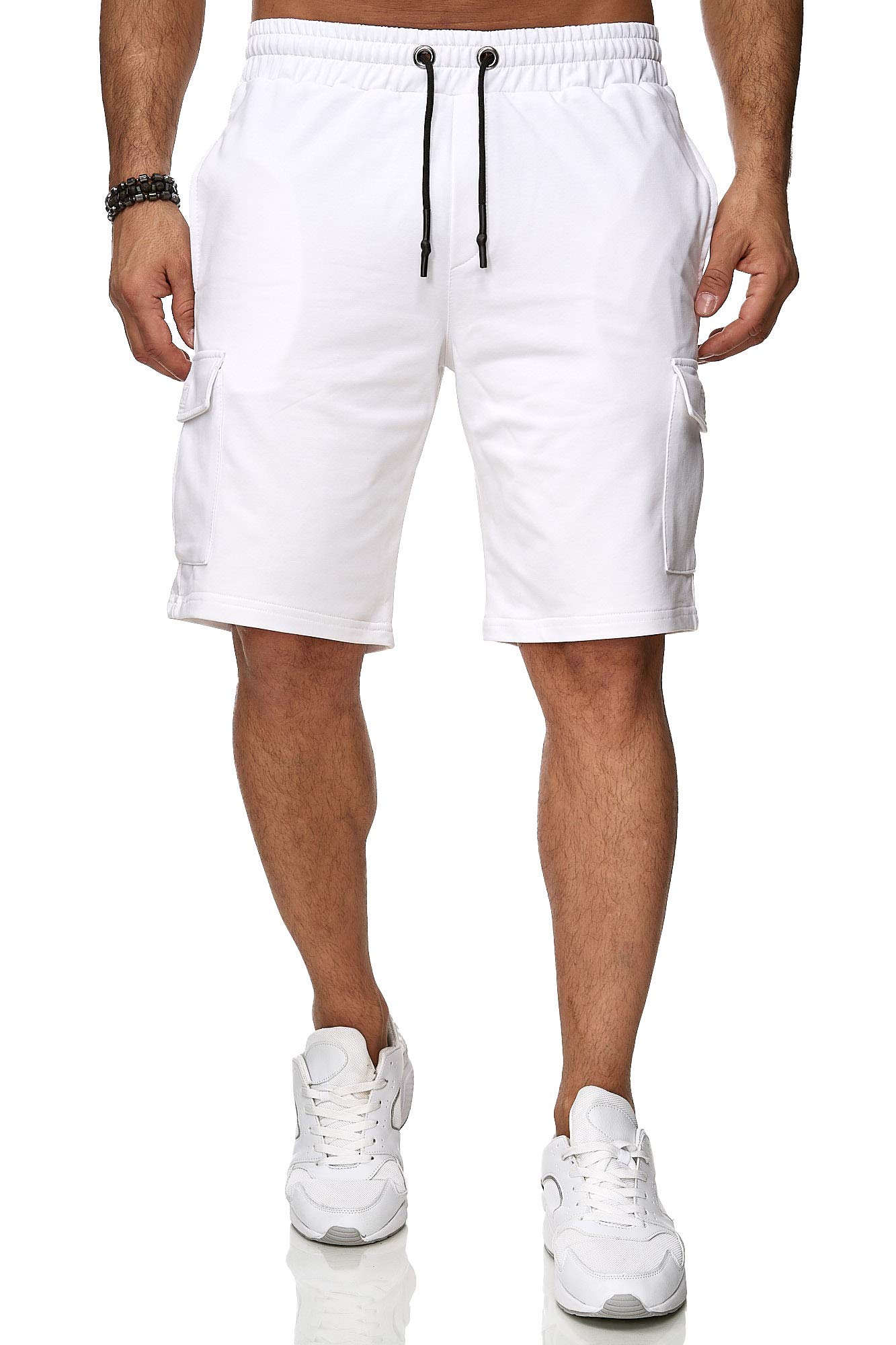 Reslad Kurze Hose Herren Cargo Bermuda Shorts Jogginghose Sport-Hose RS-5069 (S, Weiß)