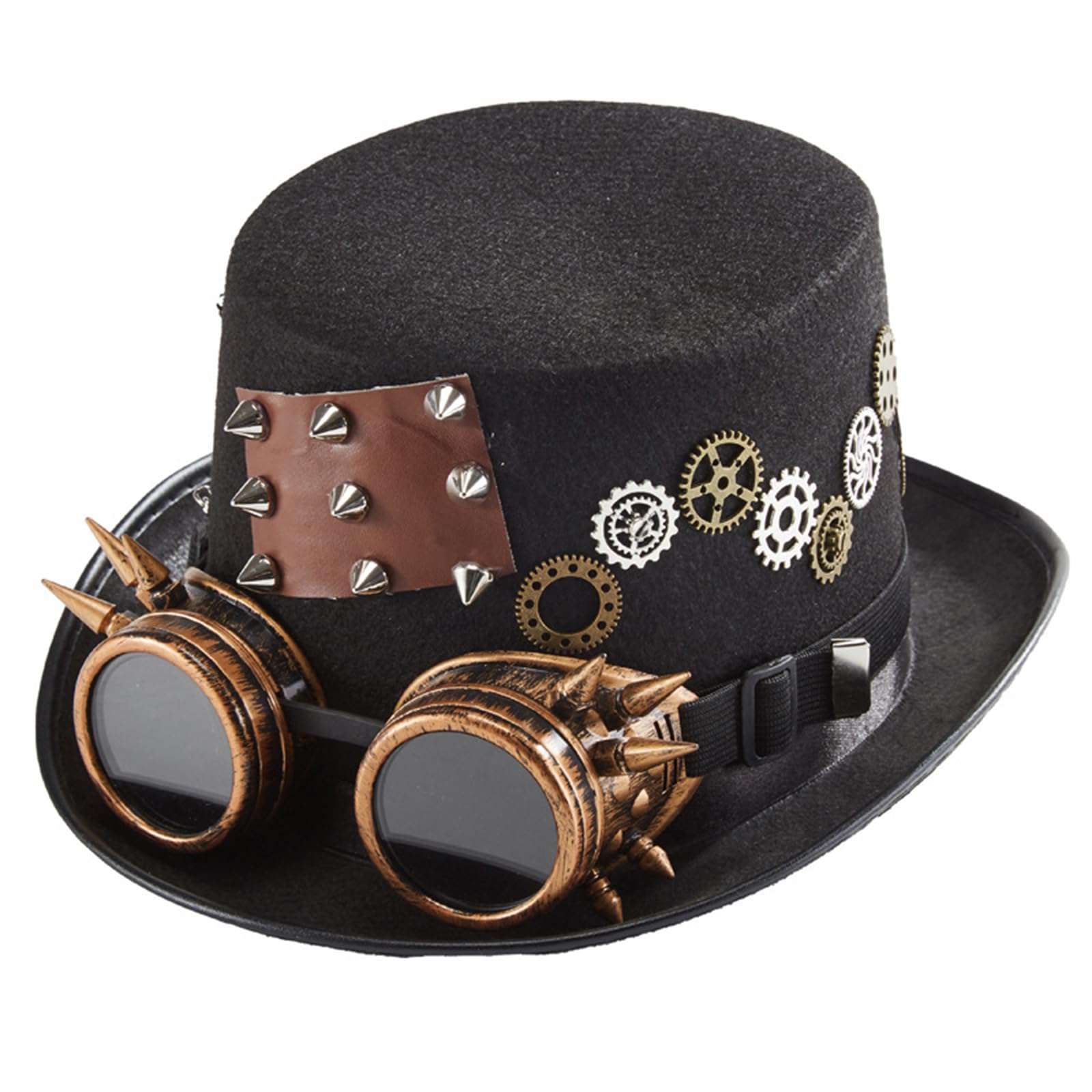 LARUISEE Gothic Steampunk-Hut, viktorianischer Zylinderhut, Gothic-Stil, Nieten, Zahnradkette, Brille, Zylinderhut, Kostümzubehör für Männer und Frauen, Steampunk-Hüte für Damen und Herren