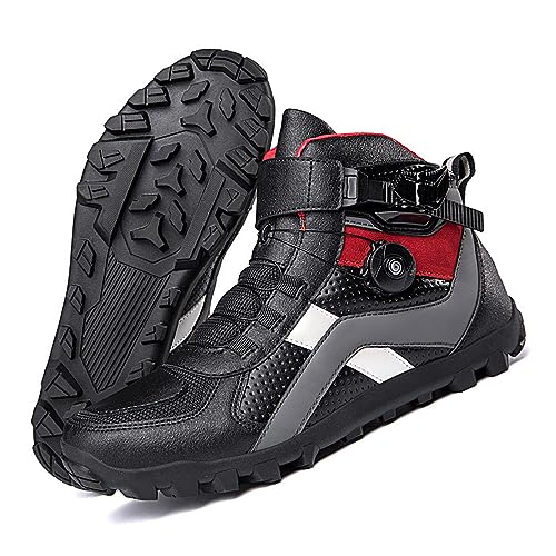 VEACAM Motorradschuhe für Herren Streetbike Beiläufig Urban Motorradstiefel Leder Männer Anti-Rutsch Sneakers,Black-45