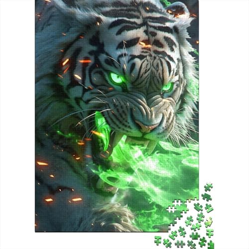 1000 Teile für Erwachsene, schwierige Puzzles, Tigers of Green Fire, Holzpuzzles für Erwachsene und Teenager, Weihnachtspuzzlegeschenke für Frauen (Größe 75x50cm)