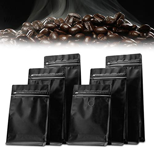 Matte Kaffeebohnenbeutel mit/Entgasungsventil Folie Stand-up Food Zip Lock Aufbewahrungsbeutel Beutel Luftdicht 16 oz (453g) High Barrier 50er Pack (schwarz)