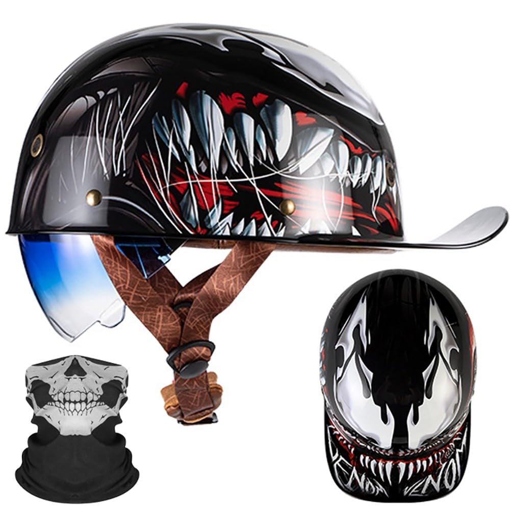 Motorrad Halbhelm Halbschalenhelm Baseballmütze-Helm ECE-Zulassung Motorradhelm Baseball Cap Blaue GläSer Mit Farbverlauf Mit Atmungsaktiven Poren Schnellverschluss M-2XL 57-64CM