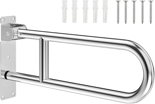 U-förmiger, polierter, Faltbarer Toiletten-Haltegriff, mattschwarzer, hochklappbarer Badezimmerhandlauf für ältere, Schwangere Menschen, an der Wand montierte, barrierefreie, stilvolle, klap