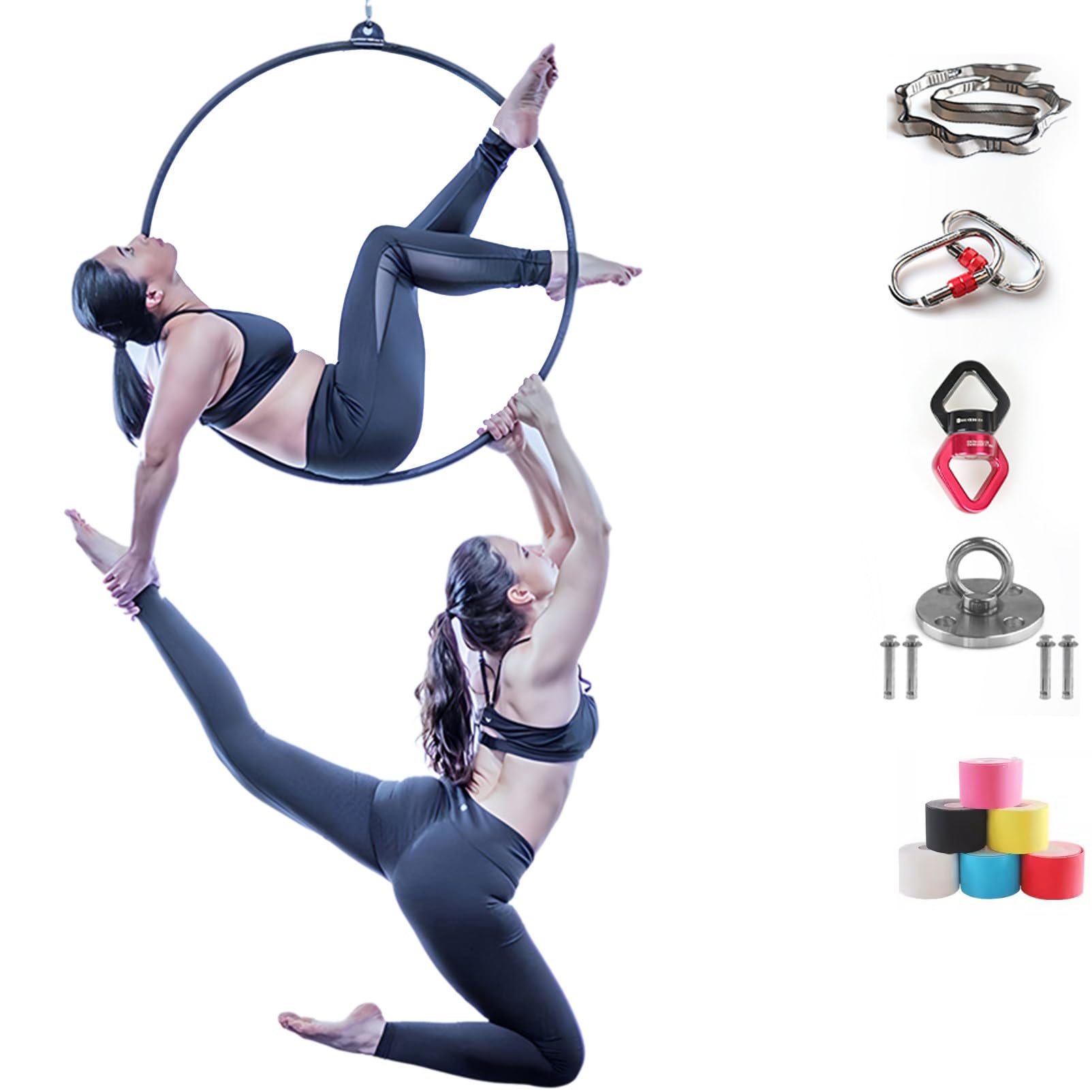 ROGHA Aerial Hoop, Lyra Hoop Set Edelstahl 85cm/90cm Single Point Hoops Circus für Anfänger Profis, Aerial Ring Kit mit Rigging Tragetasche, Aerial Yoga Ausrüstung,90cm-2.5cm