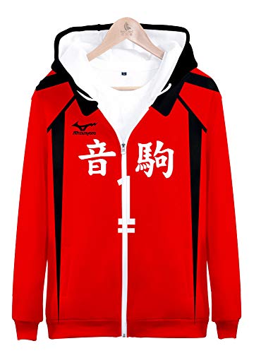 QYIFIRST Herren Damen Unisex 3D Druck Anime Kapuzenpullover Sweatshirt Nekoma High School Kuroo Tetsurou NO.1 Cosplay Kostüm Rot S (Chest 98cm)