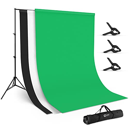 OMBAR Fotostudio Hintergrundsystem,2 * 3m zusammenklappbar Hintergrundstativ, 3 Farben 1,8 * 2,8m Hintergründe und 3 Klemmzwingen,für Fotografie, virtueller Live Room (2019 fr)