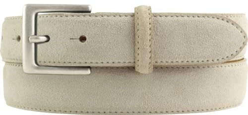 BELTINGER Gürtel aus Veloursleder 3,0 cm | Velour-Ledergürtel für Herren 30mm | Wildleder-Gürtel mit antik-silber Gürtelschließe | Beige 90cm