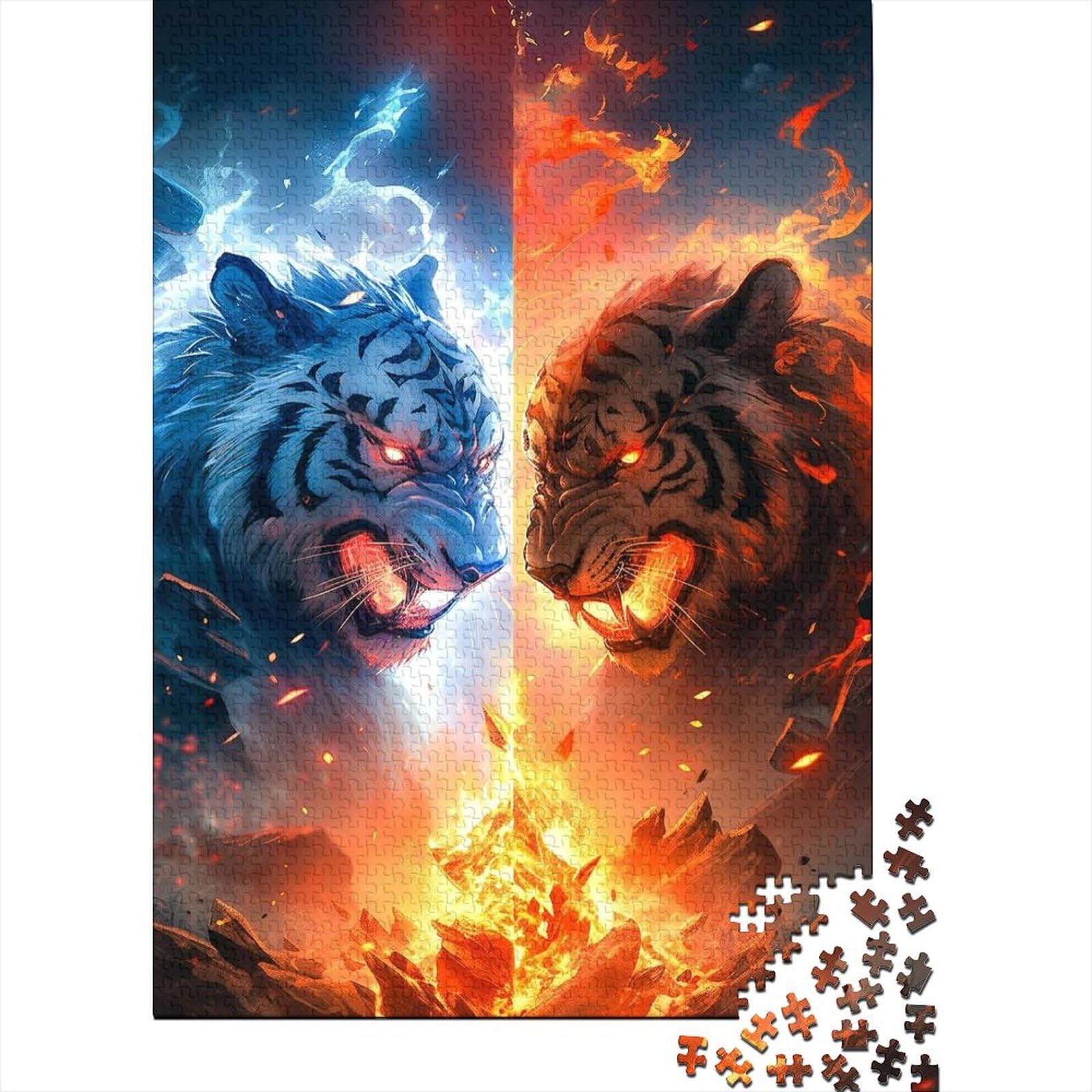 Tiger War Holzpuzzle für Erwachsene, Puzzlespielzeug, Kunstpuzzle für Erwachsene, 1000 Teile, tolles Geschenk für Erwachsene | Spiele 29,53x19,69 Zoll