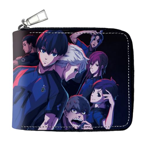 RYNDEX Blue Lo-ck Anime -Geldbörsen, Leder Geldbörse mit Reißverschluss-Design, Reisegeldbeutel für Kinder Geld Geldscheinfach und Münzfach(Color:Multicolor 9)