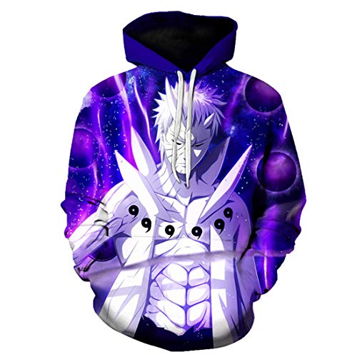 QYIFIRST Unisex 3D Druck Anime Kapuzenpulli Hoodie Uchiha Obito Cosplay Kostüm Adult Blau L (Brustumfang 110cm)