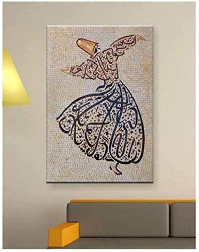 YYLPRQQ Islam Arabisch Muslim Malerei Islamisch Mevlana Rumi Sufismus Wirbelnder Derwisch Wandkunst Druck Auf Leinwand Bilder Dekorativ -50X75Cm