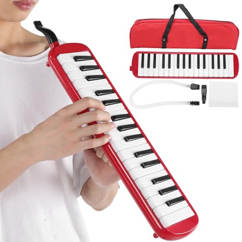 32 Klaviertasten Melodica Pianica Tube Lange flexible Melodica Tube mit Mundstück Blowpipe-Tragetasche(rot) Blasinstrument Musikinstrument