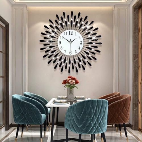 HAODING Diamant-besetzte Wanduhr, Kristall Wanduhr Silber, 3D Kristall Kunst Zifferblatt Wanduhr, Wanddeko, Moderne Designer Für Wohnzimmer Schlafzimmer Home Büro Dekor 60 cm