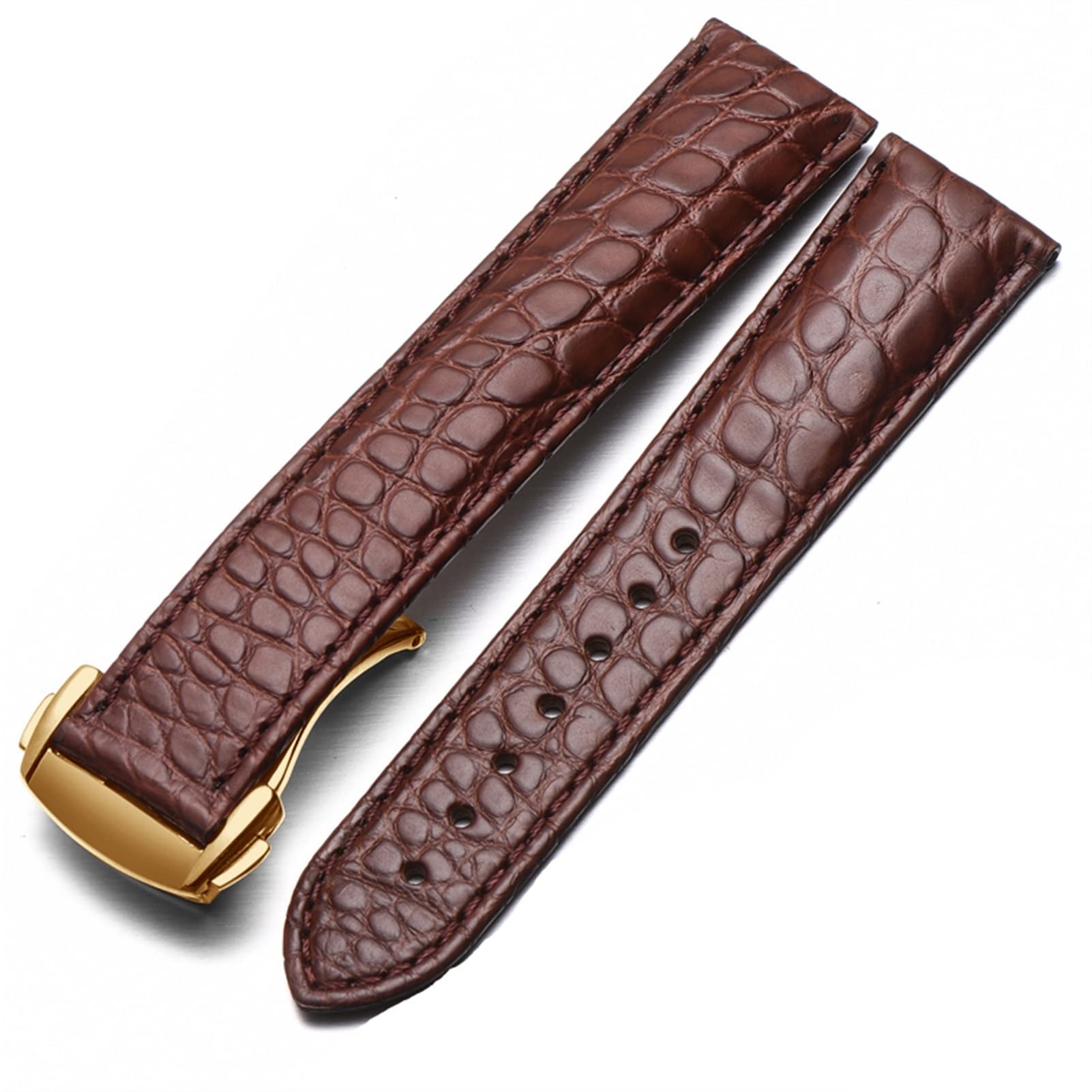 SCRUBY Crocodile Leder Uhrengurt Männer und Frauen Stil für Omega Seahorse Deville 18mm 19mm 20mm Original Uhrenband(Brown-gold,22mm)