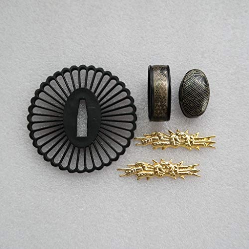 BOHIHYU Tsuba Fuchi Kashira Menuki Iron 01-10 (TDZH07, 2.75in,3.14in)