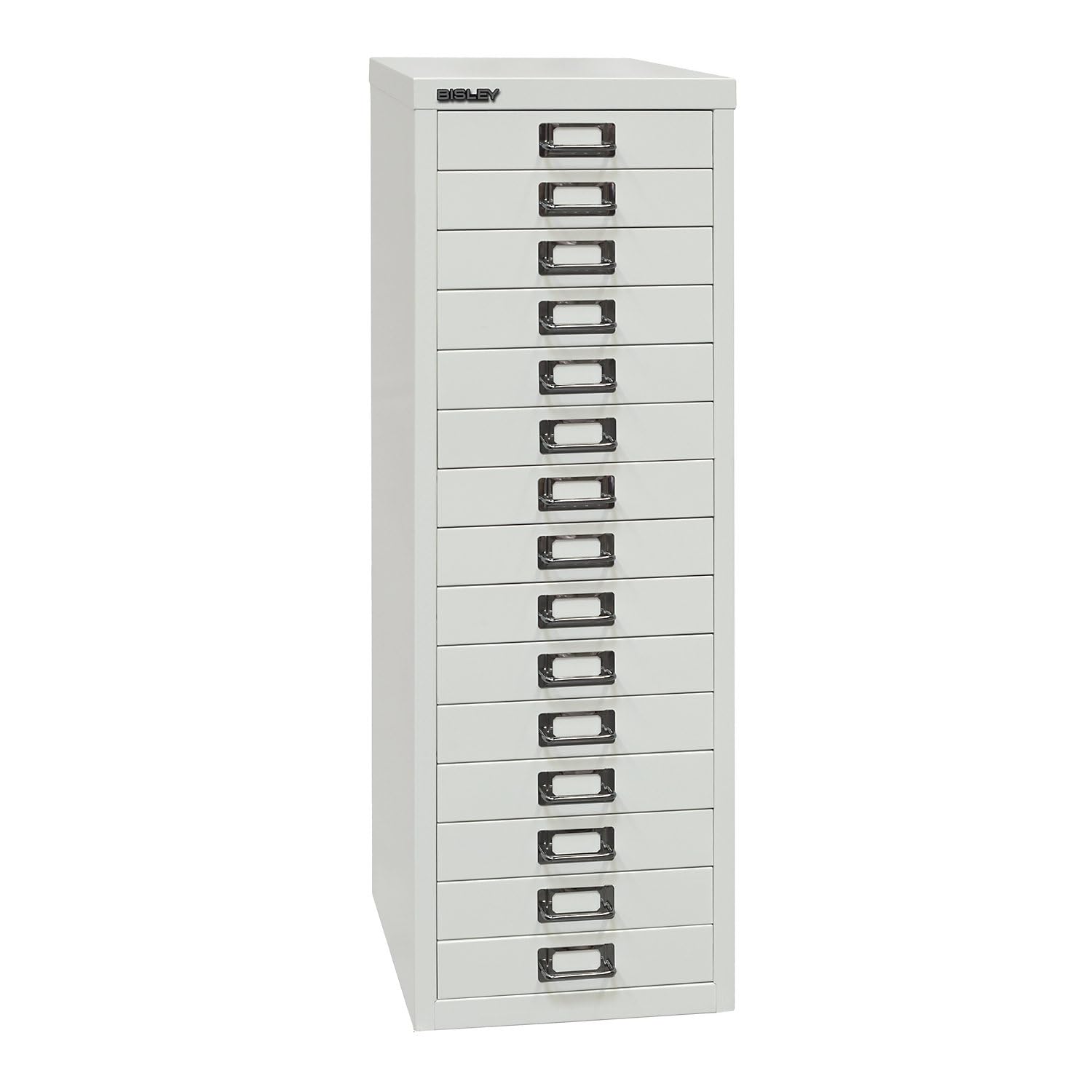 BISLEY MultiDrawer, 39er Serie, DIN A4, 15 Schubladen, Metall, 645 Lichtgrau, 38 x 27.9 x 86 cm