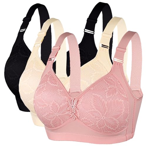 CSHE 3er Pack BH Damen ohne Bügel Push Up Sport BH Große Brüste Starker Halt Stretch Bustier Komfort Atmungsaktiv Bra Klassische Top für Frauen Alltag Yoga